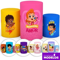 Capa Cilindro 3 Palavrinhas Decoração Festa Infantil Sublimado Tecido Veste Fácil - Licenciado
