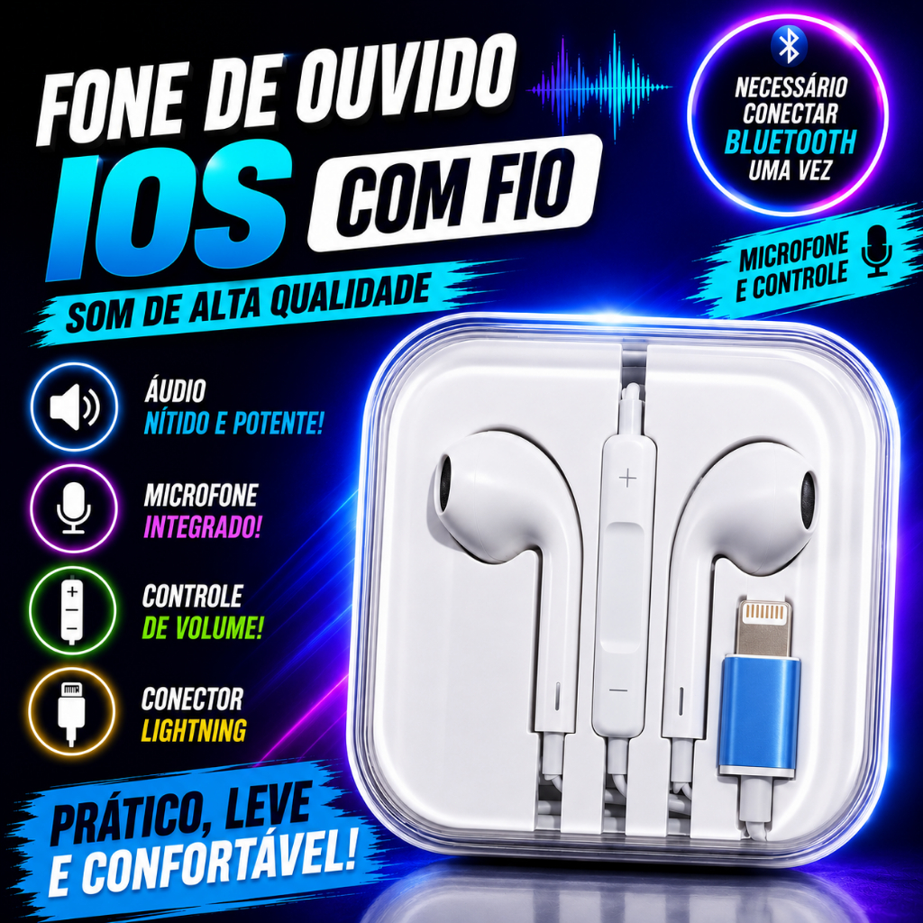 Fone de Ouvido Estéreo com Microfone - Conforto e Qualidade para iPhone