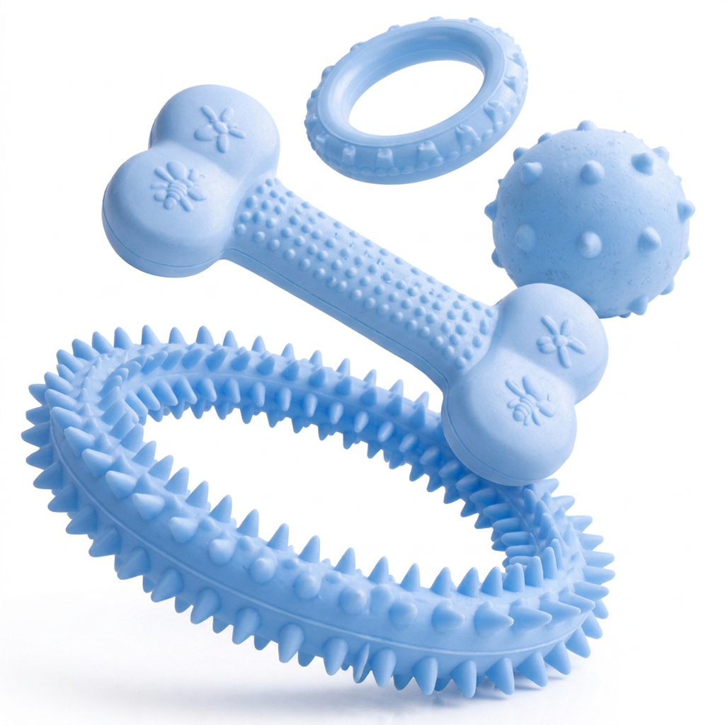 Kit 4 Brinquedos Pet Borracha Maciça Massageador Gengiva Interativo Cães Adultos Filhote Osso Pneu