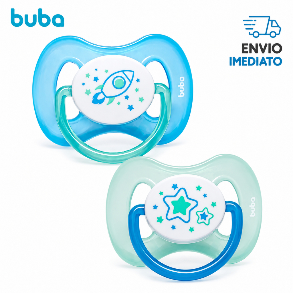 Kit Chupeta Buba Comfort Ultra Soft Tamanho 1 (0-6 Meses) Foguete Noturna Brilha no Escuro, qualidade BUBA