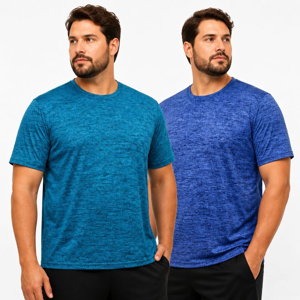 Kit 2 Camisetas Dry Fit Plus Size Masculina Mescla G1 G2 G3 G4 G5 Tamanho Grande Academia Esportes Caminhada