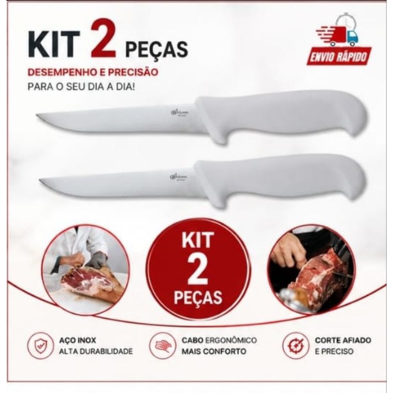Faca Para Desossa Kit 2 Peças Carne Frango Peixe Churrasco Açougueiro Cozinha Linha Profissional Promoção