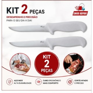 Faca Para Desossa Kit 2 Peças Carne Frango Peixe Churrasco Açougueiro Cozinha Linha Profissional Promoção