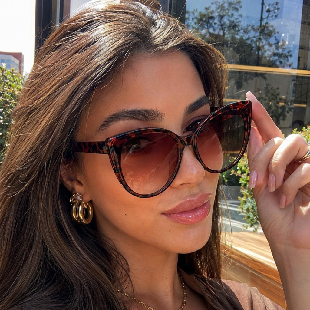 Óculos de Sol Feminino Grande Estilo Gatinho Vintage Retrô Animal Print UV400 Elegante Estilo Fashion Premium Chic Luxo