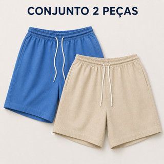 Kit 2 Shorts Linho Masculino Mauricinho Casual Verão Colorido Praia