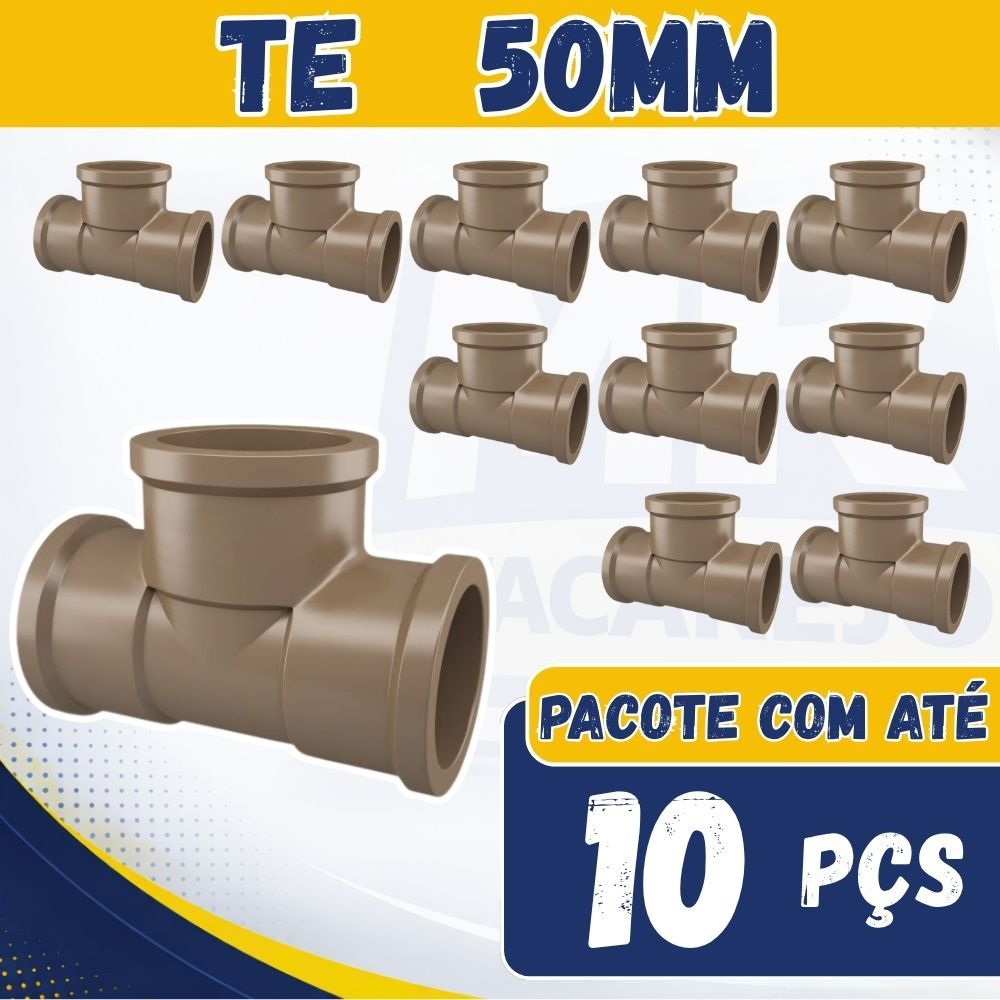 Kit TE 50mm Soldavel T de 50mm Marrom Tubo Marrom Conexão Hidráulica 3, 5 e 10 Peças