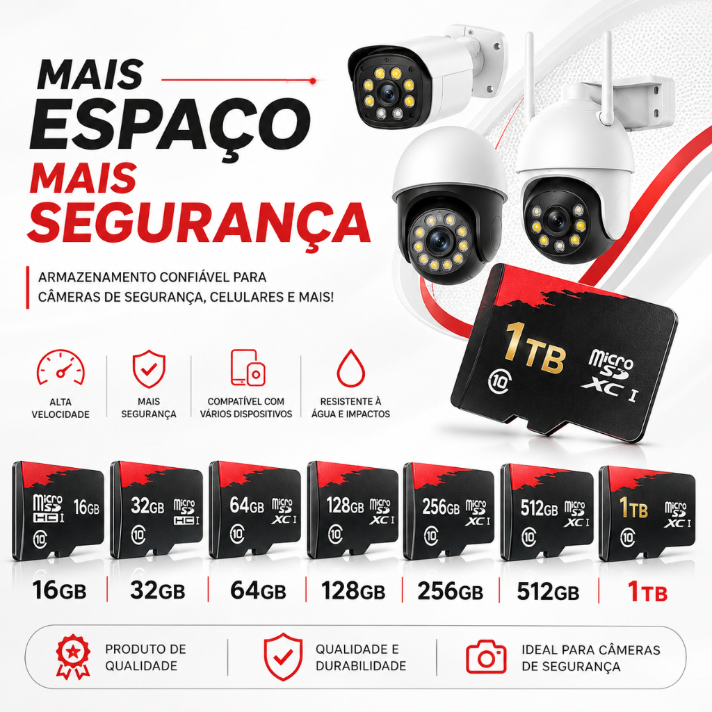 Cartão Micro SD Ultra 16GB-512GB 1TB  c/Adaptador Celular Câmera de Segurança
