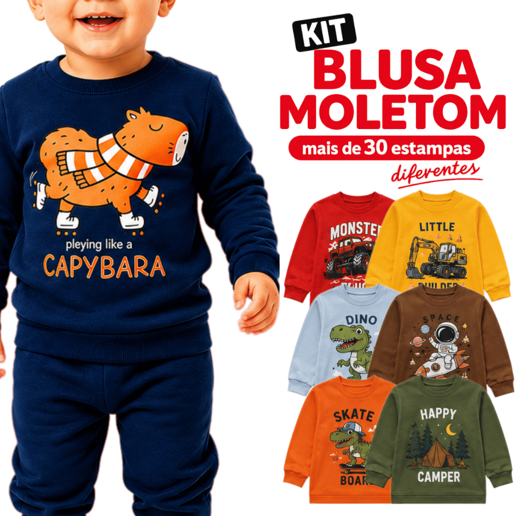Kit 2 Blusas Moletom Infantil Inverno Quentinho Premium Menino Menina Estampado Confortável 1 a 8 Anos