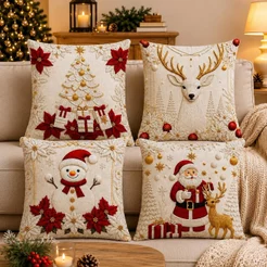 NATAL!!! Kit com 4 Capas para Almofadas Decorativas Natal Papai Noel.