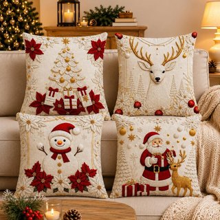 Kit 4 Capas de Almofadas Decorativas Natal 45x45 com Zíper