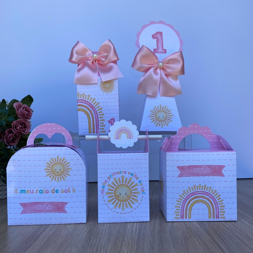 Kit Personalizados  Primeira volta ao sol menina Rosa/ Kit Festa Caixinhas Personalizadas Lembrancinha Mimos Aniversário