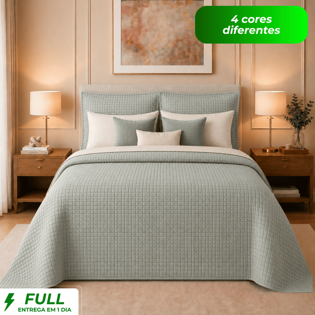 Kit Colcha Cobre Leito Casal 03 Peças Dupla Face Boutis Microfibra Premium Toque Macio Para Cama Box