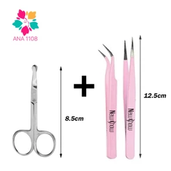 Kit Tesoura Tesourinha Sobrancelhas+ pinças de precisão (Pinça curva + Pinça reta) para extensão de cílios