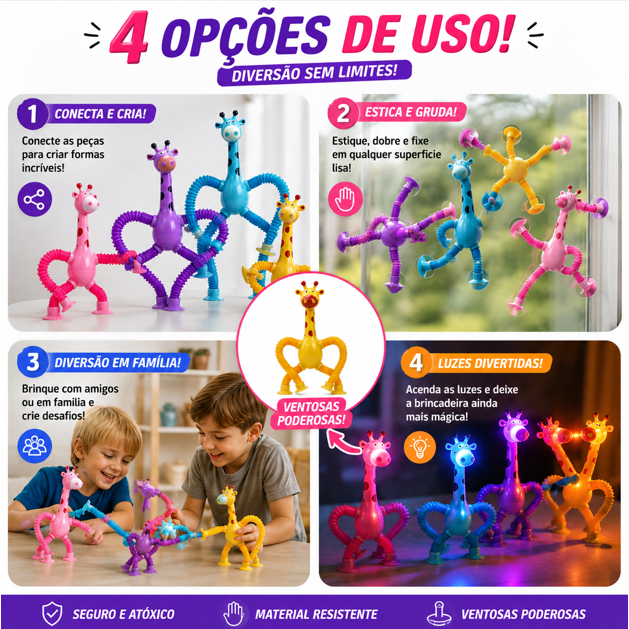 Kit 10 Girafas Pop Tube Estica E Gruda Com Led Brinquedo Sensorial Infantil Melman — imagem 2 de 2