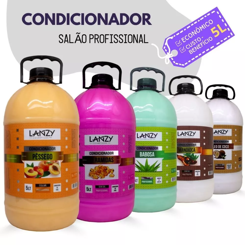 Condicionador Profissional Lanzy 5 Litros – Hidratação Intensa Nutrição Brilho e Maciez para Todos os Tipos de Cabelo