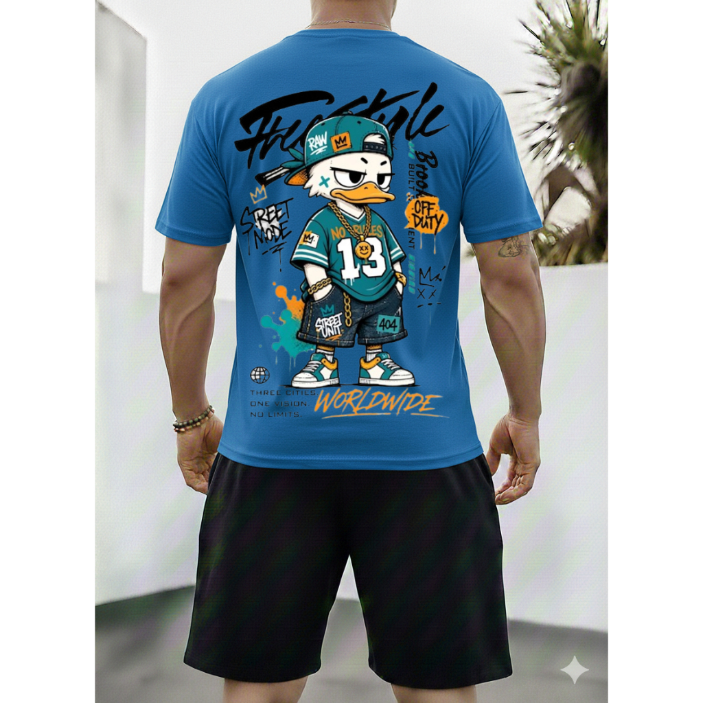 Kit Conjunto Masculino Camiseta Blusa+ Bermuda Short Moletom Algodão Estampada Pato Street Wear Lançamento PROMOÇÃO VERÃ