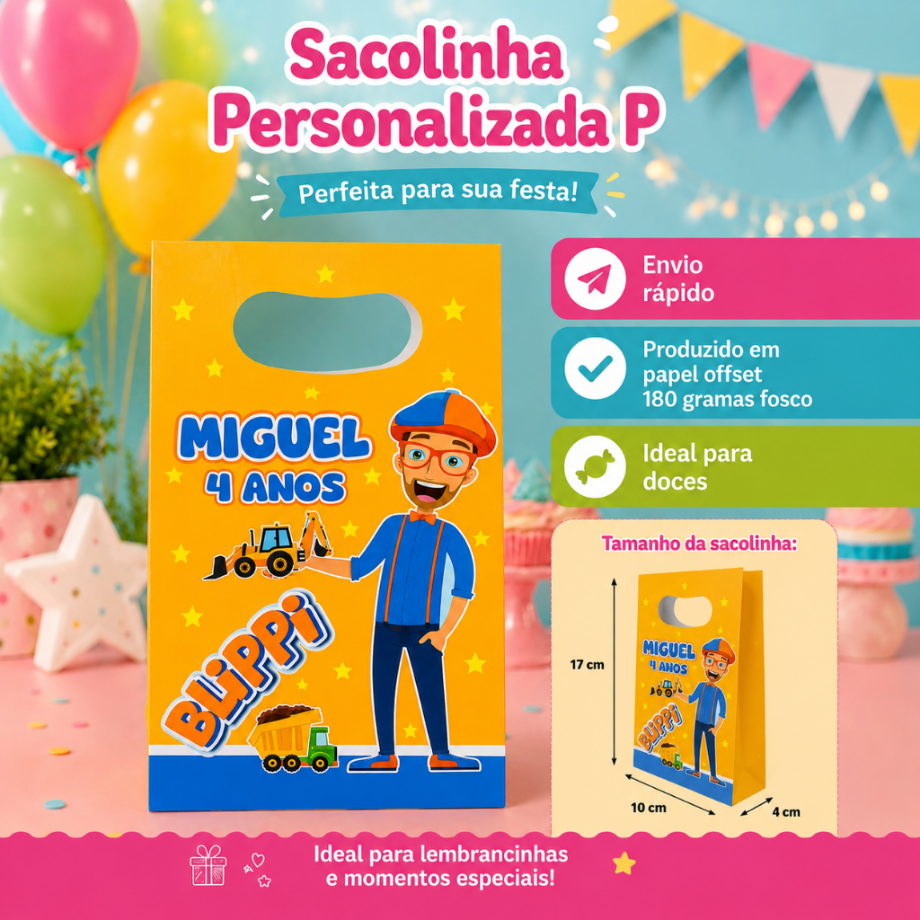 Sacolinha Personalizada Blippi Lembrancinha Aniversário (DESMONTADA)