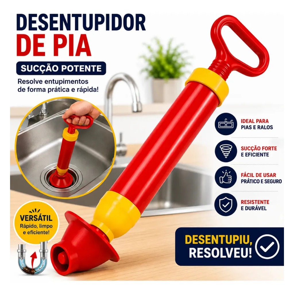 Desentupidor Manual De Pia Vaso Ralo Cano Esgoto Tipo Bomba Sucção 150mm Alta Pressão