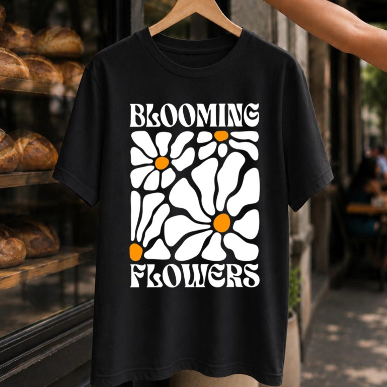 Camiseta Blusa Feminina 100% Algodão Streetwear Casual Estampada Flores Brancas Amarelas Unissex | 4Trip Store