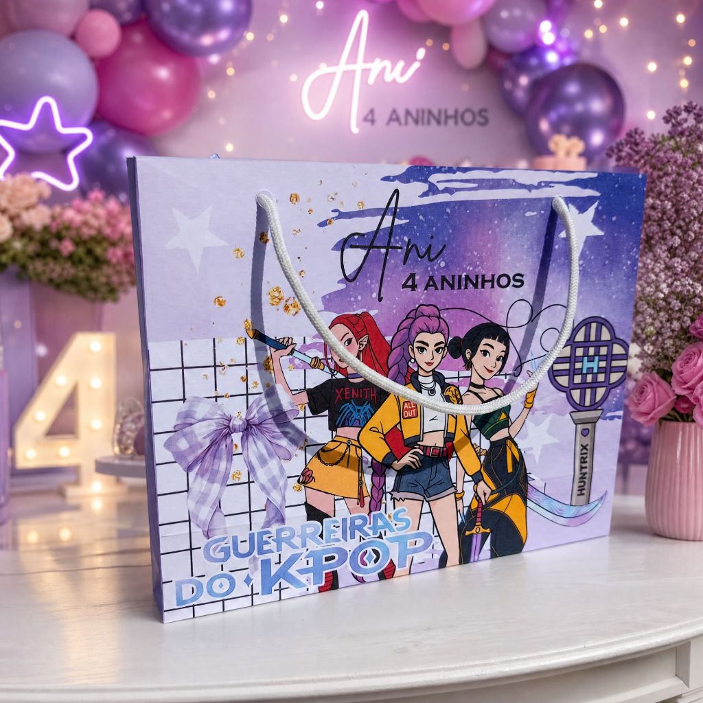Sacolinha Surpresa Personalizada KPOP Guerreiras Lembrancinha Festa Infantil l Com Nome e Idade l Pegue e Monte