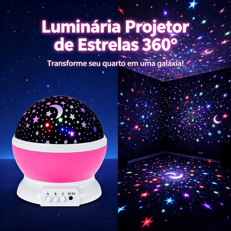 Projetor de Estrelas e Lua LED Globo Giratório Luz Noturna Colorida Abajur Infantil Decoração Quarto Presente Criança Al