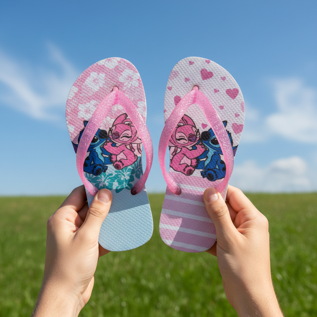 Chinelo Infantil Feminino Rosa Glitter Estampado Menina Confortável Antiderrapante Tam 25 ao 31/32