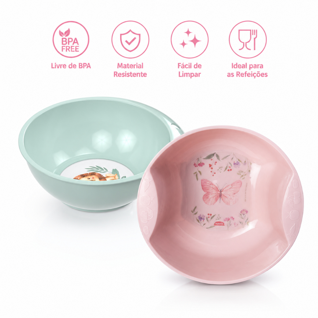 Tigela Infantil Plasútil Baby BPA Free Antibacteriana 15cm para Alimentação Infantil Dia a Dia Pratico