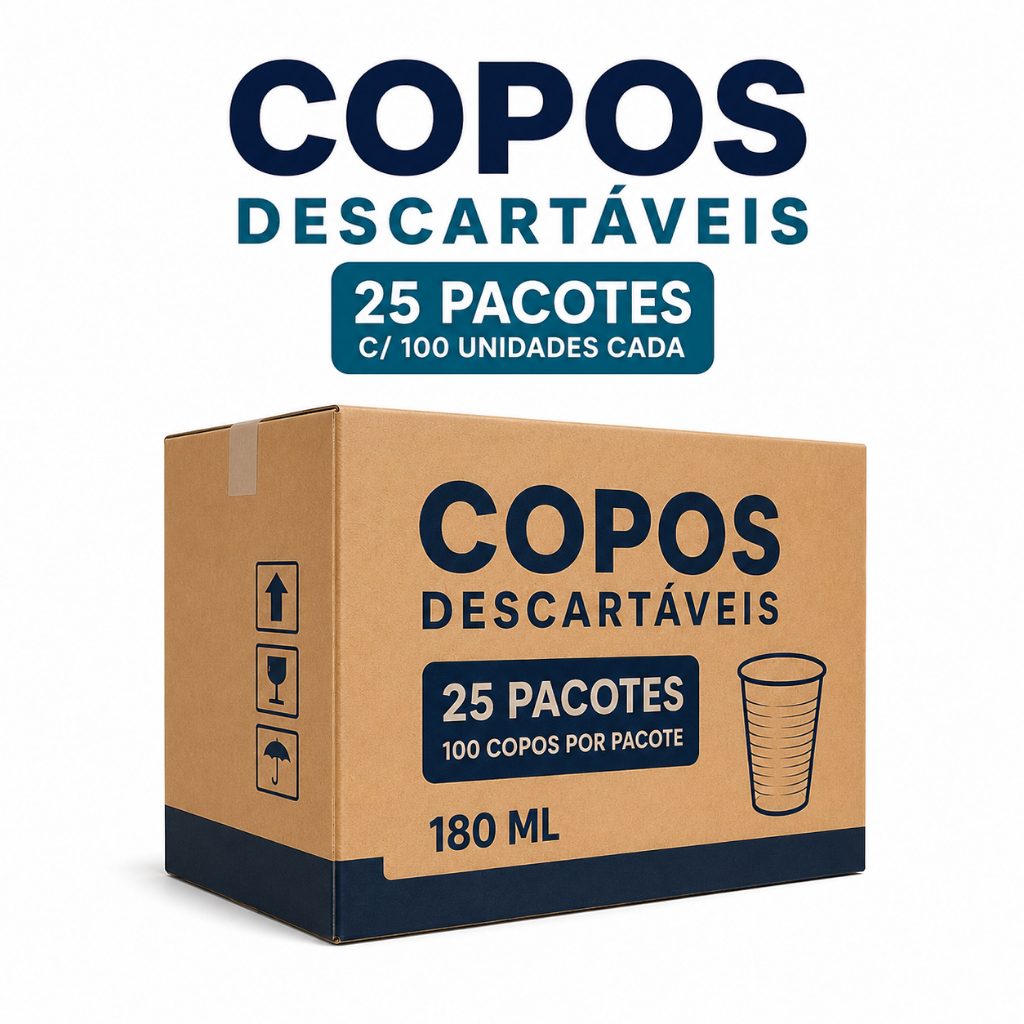 Copo Descartável 180ml Caixa com 2500 Unidades Transparente Festa Água Refrigerante Aniversário Pcte