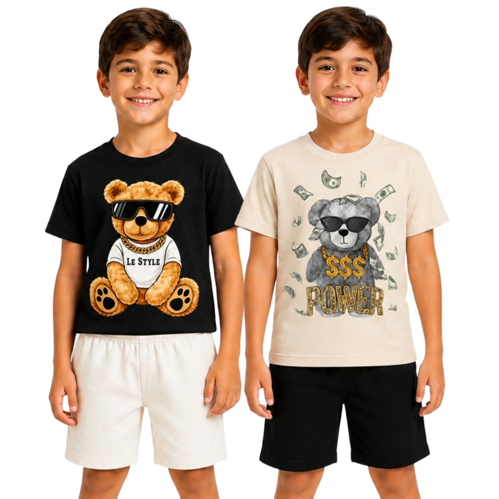 Kit 2 Conjuntos Menino camiseta e bermuda estilosa dia a dia passeio lazer