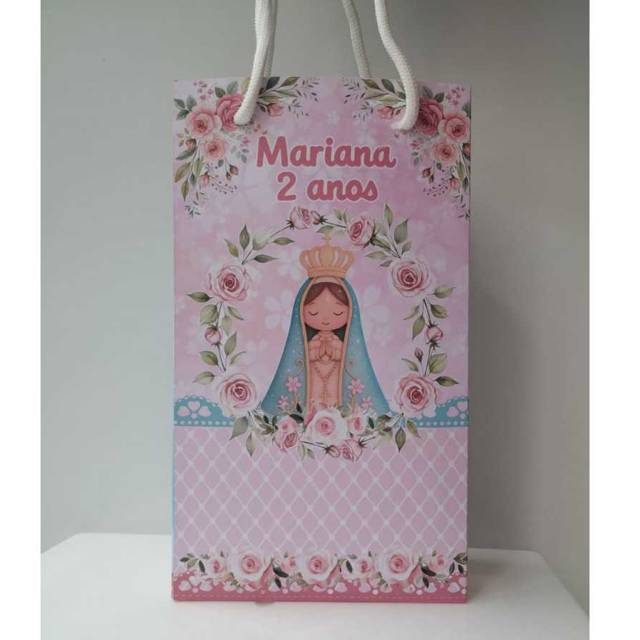 Sacolinha Nossa Senhora Aparecida Rosa Personalizada Lembrancinha para Festa Tamanho M