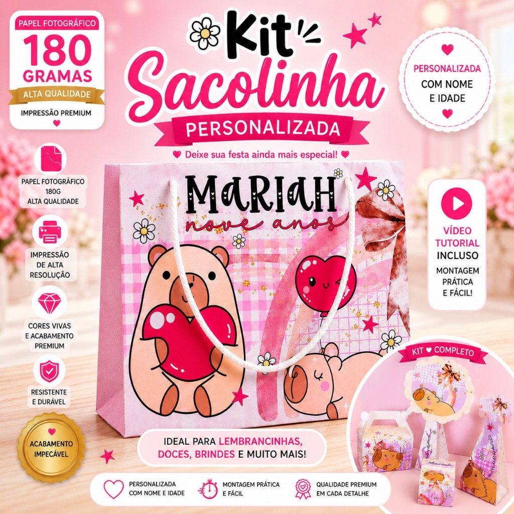 Sacolinha Personalizada Capivara Cute – Lembrancinha de Aniversário | Pegue e Monte