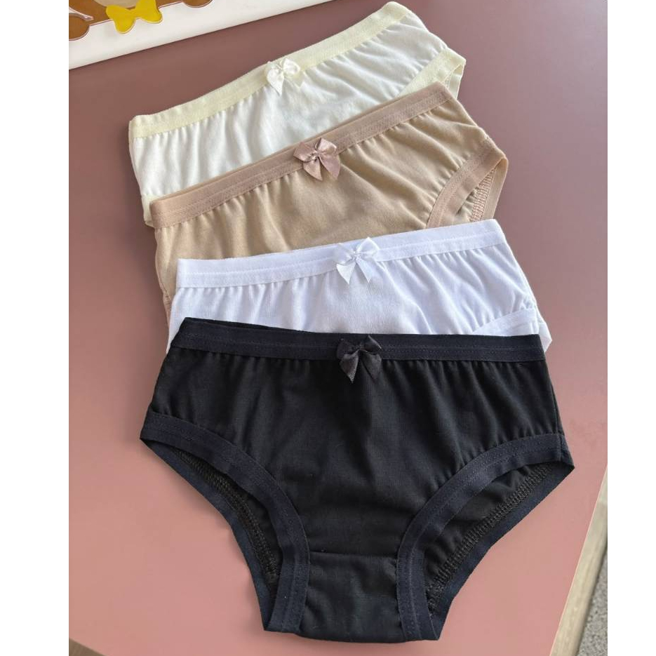 Kit 4 Calcinhas Infantil 100% Algodão Premium Antialérgico Colorida Lisa Menina Desfralde Criança/Bebê Confortável