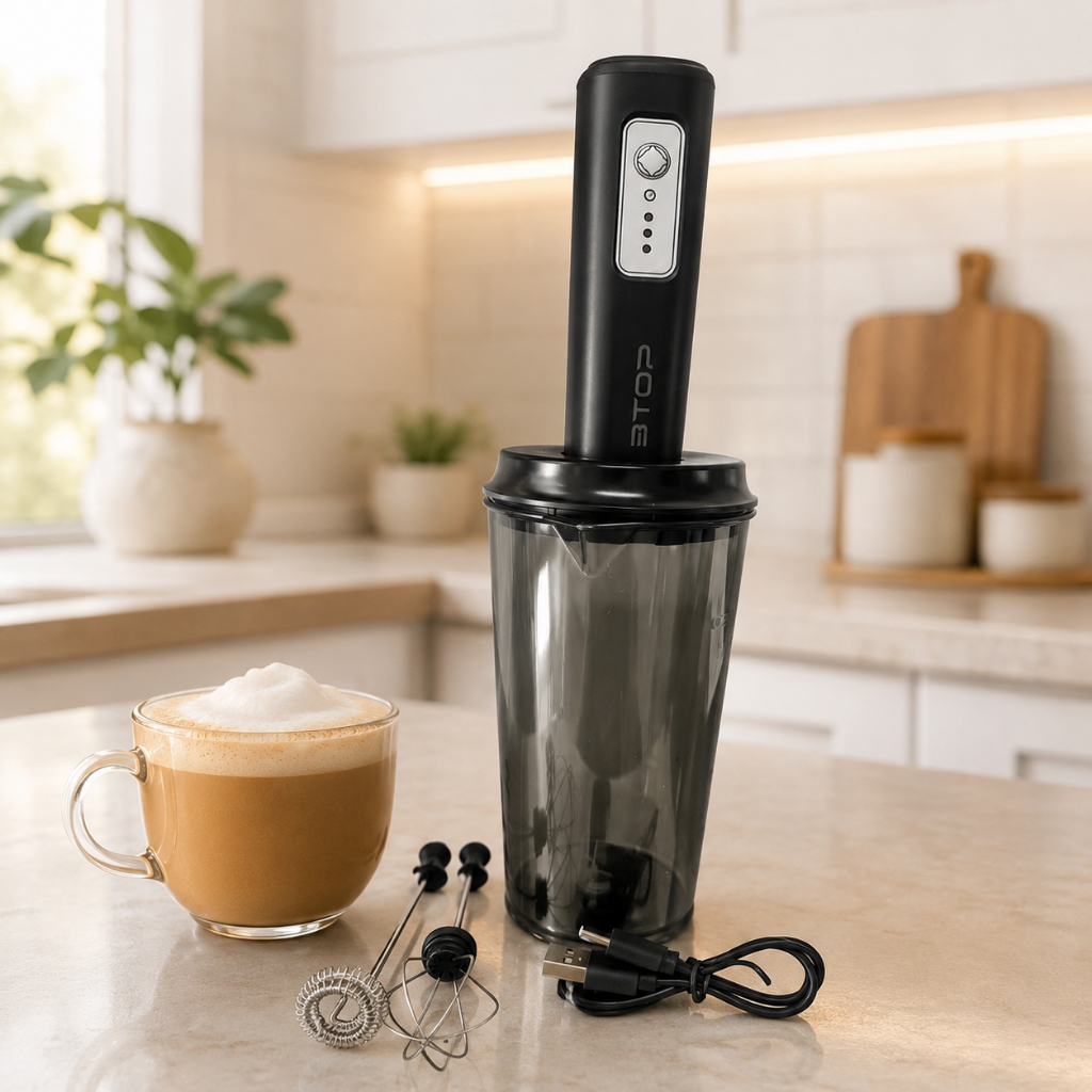 Misturador Mixer Espumador Bebidas Portátil Haste Dupla Preto Sem fio USB — imagem 2 de 2