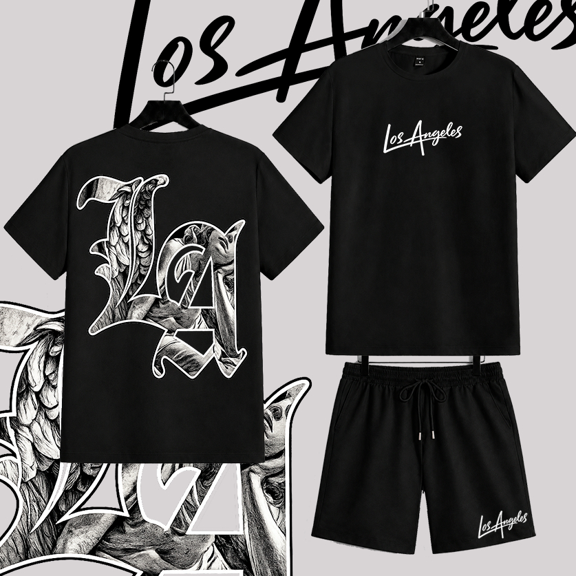 Conjunto Masculino Camiseta 30.1 e Short L.A Los Angeles Estiloso Algodão Premium