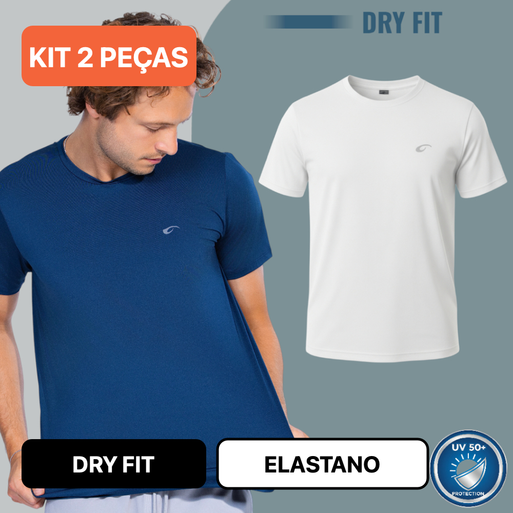 Kit 2 Camisetas Dry Fit Masculina Manga Curta Proteção UV50 Academia Corrida Treino Com Elastano Syozbee