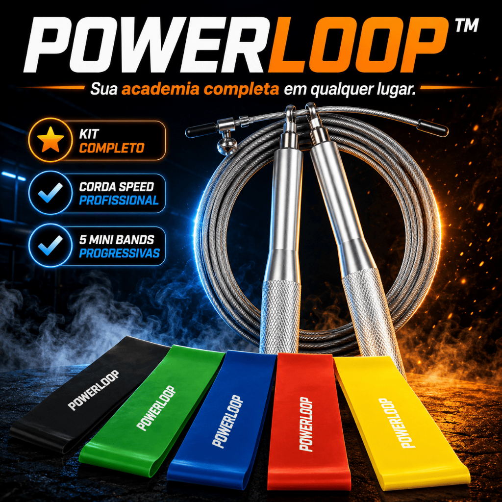 Kit Corda de Pular Speed Aço Rolamento + 5 Mini Bands Faixa Elástica Treino Funcional Academia