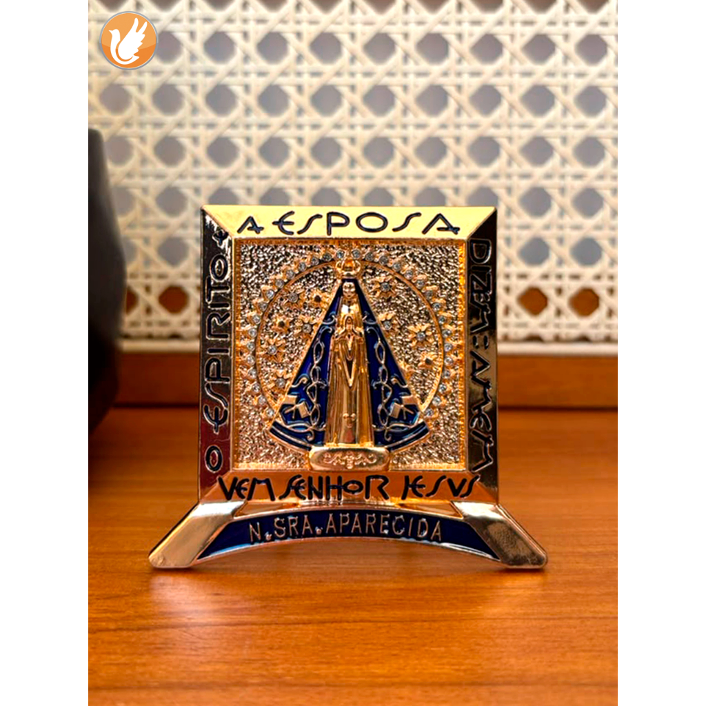 Nicho de Nossa Senhora Aparecida - Enfeite de mesa do altar da Santa em metal presente católico e decoração para casa