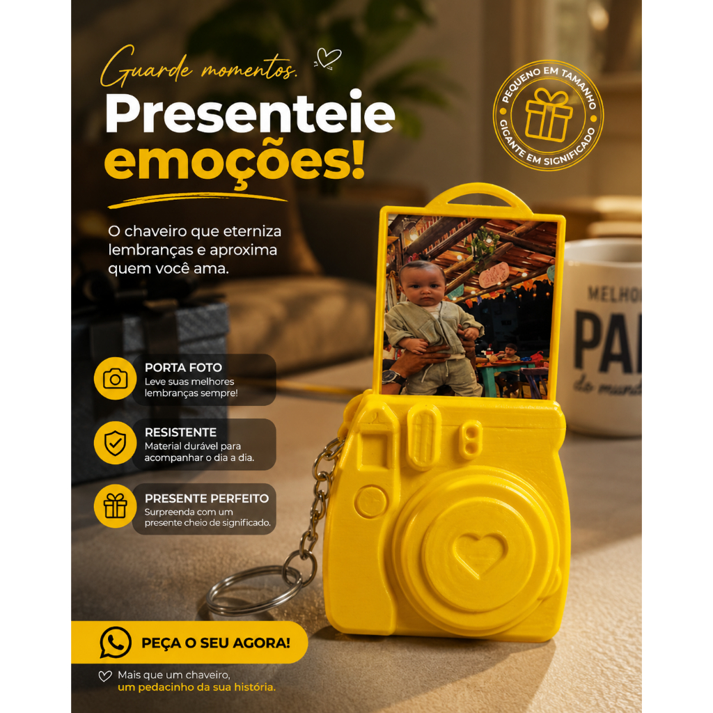CHAVEIRO 3D COM FOTO PERSONALIZADA  MINI CAMERA POLAROIDE BRINDE ANIVERSARIO LEMBRANCINHA DIA DOS PAIS CORES DIVERSAS