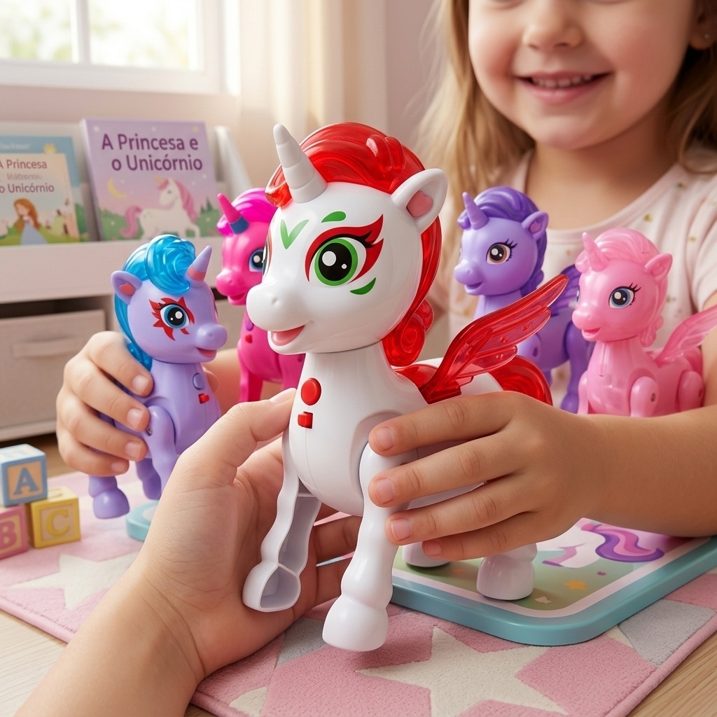 Unicórnio Brinquedo Criança Musical Luz Som Anda Pilha Pônei Cavalo Infantil Interativo