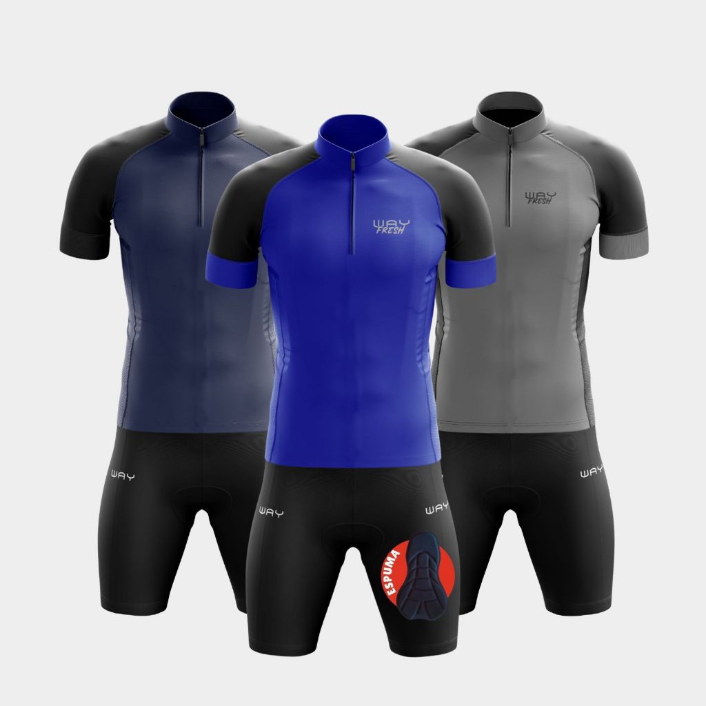 Conjunto Ciclismo Masculino Camisa e Bermuda Way Fresh Forro Espuma Uv Mtb