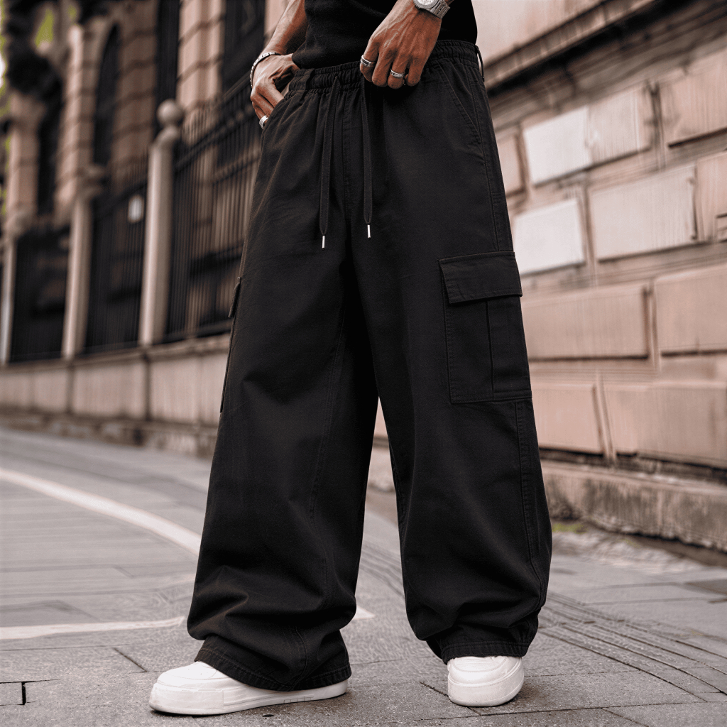 Calça Cargo Masculina Feminina 6 Bolsos Skate Larga Cordão Ajustável Casual Streetwear Premium Confortável moda homem
