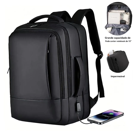 Jiesipote Mochila Executiva Expansível USB para Notebook 15.6" Bolsa Impermeável Viagem Trabalho