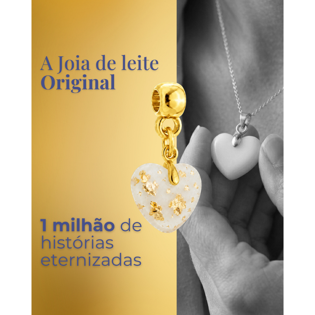 Berloque de Leite Materno Lackto com Folhas Douradas | Nova Mãe | Faça Você Mesma | Kit para Fazer Joia | Amor de Leite