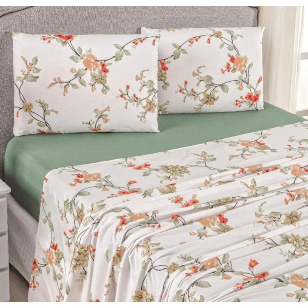 Jogo de Lençol 4 Peças Percal 400 Fios Toque Macio Lençol Cama Casal Queen Size/ King Size