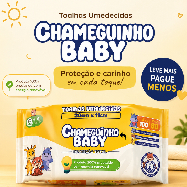Kit Pacotes Toalhas Umedecidas Chameguinho Baby Lenços Sem Alcool Bebe Menina Menino Hipoalergenico