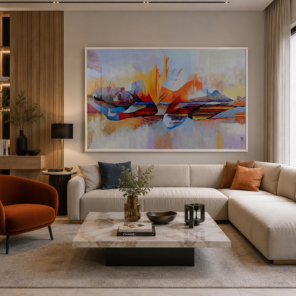 Quadro Decorativo Mulher Abstrata Moderna Colorida Com Moldura Para Sala Quarto