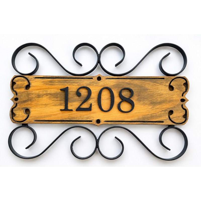Placa Residencial Personalizada Número da Casa em Ferro e Madeira Rustica | Até 4 Números | 40x27cm | Alta Durabilidade