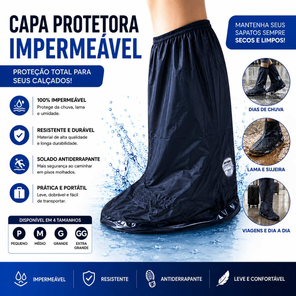 Capa Protetora Impermeável para Sapatos e Calçados Reutilizável Antiderrapante para Chuva Lama e Poeira Unissex