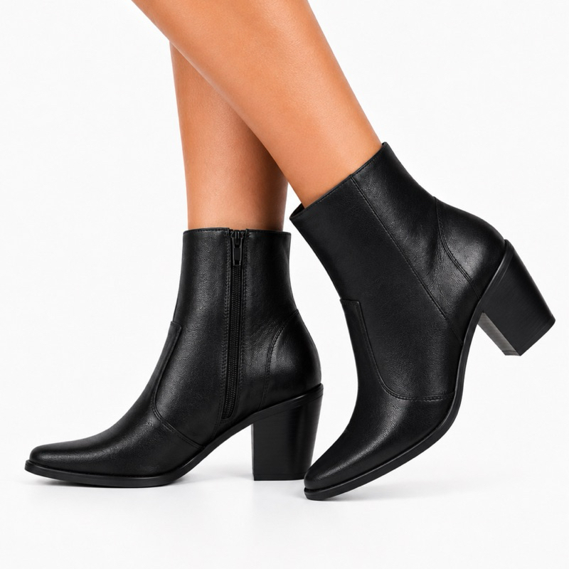 Bota Feminina Cano Curto Social Bico Fino Salto Medio Bloco Confortável Moda Inverno