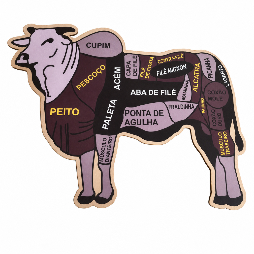 Placa Decorativa Boi Cortes de Carne MDF Churrasco